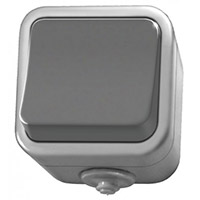 Szary łącznik jednoklawiszowy natynkowy Ospel Delfina o podwyższonej szczelności