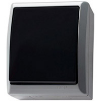 Czarny łącznik jednoklawiszowy natynkowy Ospel Fala w szarej obudowie