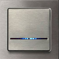 Łącznik jednoklawiszowy Ospel Sonata w kolorze stal inox z niebieskim podświetleniem