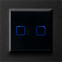 Czarny dotykowy łącznik dwuklawiszowy Ospel Sonata Touch z niebieskim podświetleniem