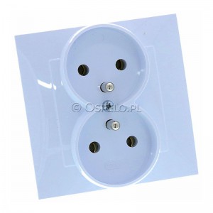 Gniazdo podwójne z uziemieniem, gniazdo kompletne, nie pasujące do ramek 16A (Zaciski śrubowe) Biały Ospel Szafir - Widok z przodu