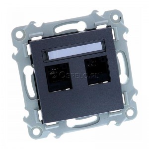 Gniazdo komputerowe podwójne kat. 5e MMC Szary Mat. Ospel Szafir - Widok z przodu